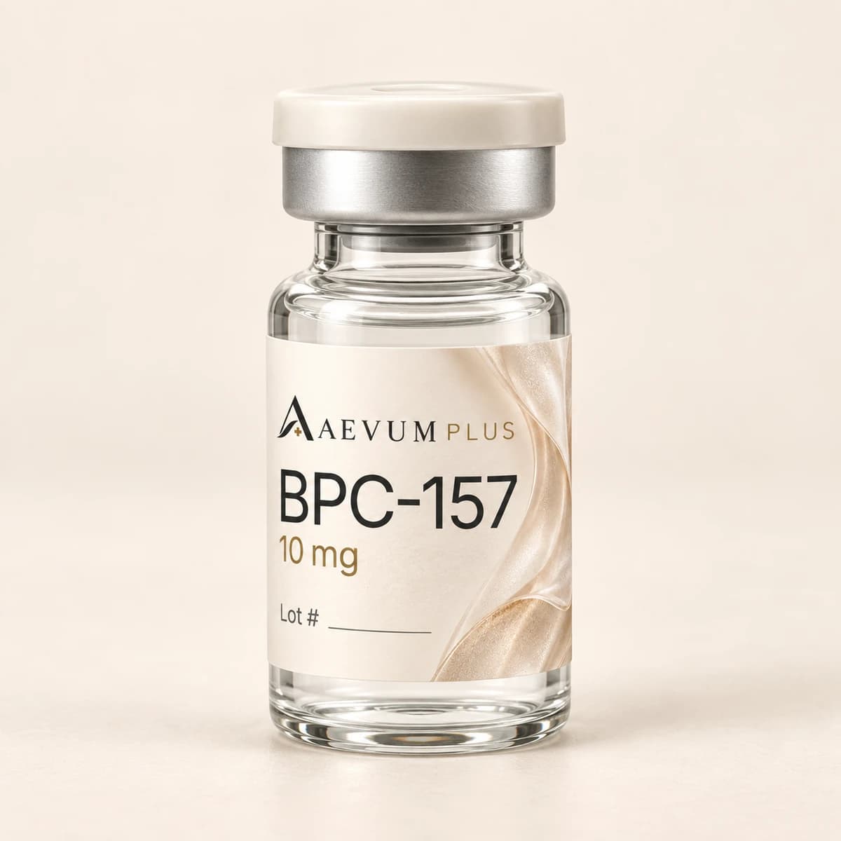 Packaging visualization of the approved Aevum Plus BPC-157 10 mg pearl label